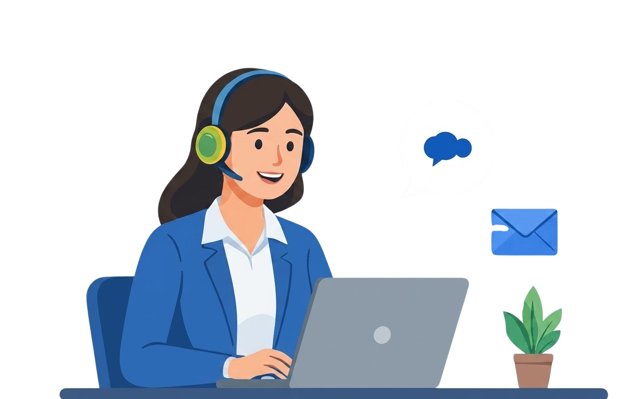 Support advisor with headset ready to help